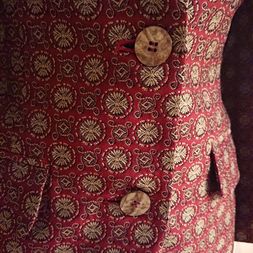 FLAW - Plz Read - Red Brocade THE LIMITED COLLECTION Smoking Jacket - Picture 6 of 13